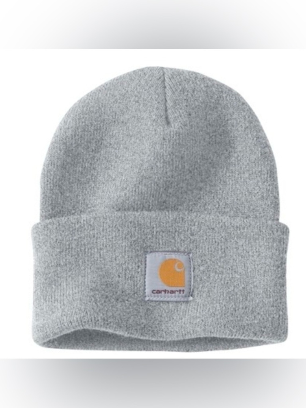 Carhartt Gray Ribbed Knit Cuffed Beanie with Patch